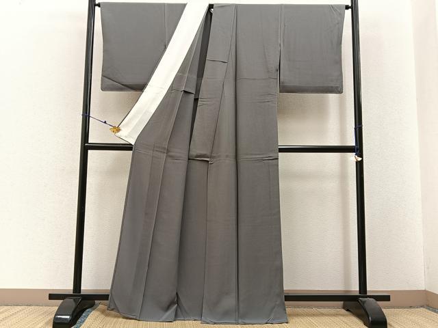 平和屋着物▽上質な色無地　単衣　山鳩色　正絹　逸品　BAAX6442hj