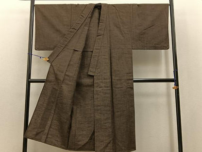 平和屋着物●男性　紬　アンサンブル　長襦袢(無双仕立て)セット　単衣　栗色　正絹　逸品　未使用　BAAX6443hj