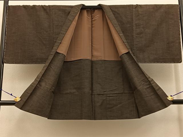 平和屋着物●男性　紬　アンサンブル　長襦袢(無双仕立て)セット　単衣　栗色　正絹　逸品　未使用　BAAX6443hj