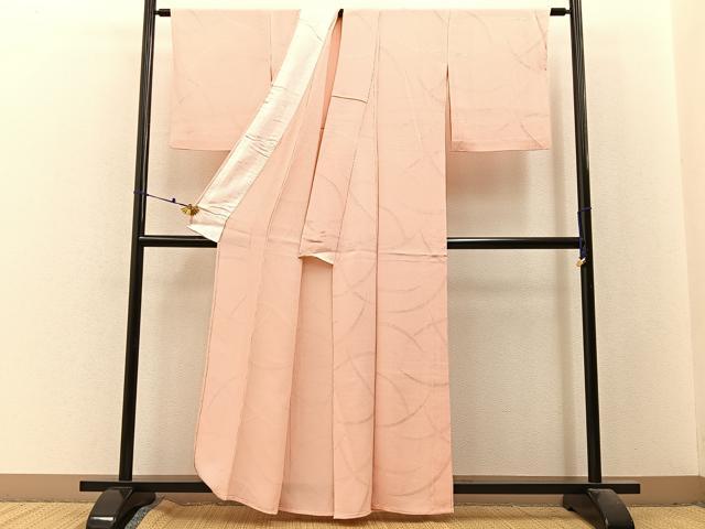 平和屋着物▽上質な色無地　単衣　芝草地紋　洗柿色　正絹　逸品　BAAX6448hj