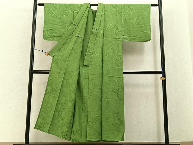 平和屋着物▽上質な色無地　単衣　誰が袖地紋　鶸萌黄色　正絹　逸品　BAAX6449hj