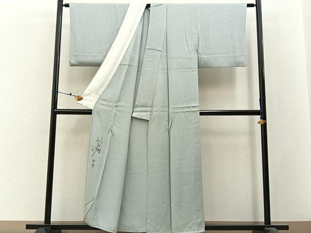平和屋着物▽京加賀友禅　百貫達雄監修　色無地　単衣　薄雲鼠色　正絹　逸品　BAAX6450hj