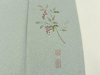 平和屋着物▽京加賀友禅　百貫達雄監修　色無地　単衣　薄雲鼠色　正絹　逸品　BAAX6450hj