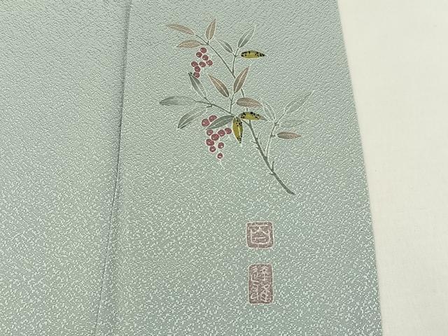 平和屋着物▽京加賀友禅　百貫達雄監修　色無地　単衣　薄雲鼠色　正絹　逸品　BAAX6450hj