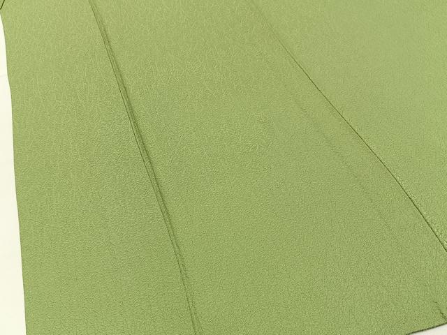 平和屋着物▽上質な色無地　単衣　霞地紋　抹茶色　正絹　逸品　BAAX6451hj