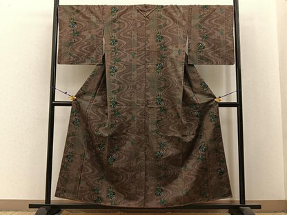 平和屋着物■上質なお召　流水草花文　正絹　逸品　未使用　BAAX6455hj
