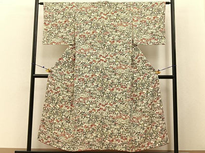 平和屋着物■上質な小紋　型染め　雲取草花文　正絹　逸品　BAAX6461hj