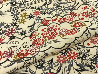 平和屋着物■上質な小紋　型染め　雲取草花文　正絹　逸品　BAAX6461hj