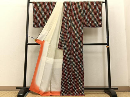 平和屋着物■上質な小紋　総絞り　菱文様　黒地　正絹　逸品　BAAX6463hj