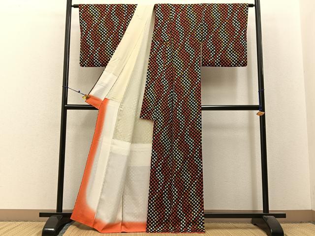 平和屋着物■上質な小紋　総絞り　菱文様　黒地　正絹　逸品　BAAX6463hj