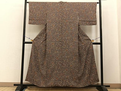 平和屋着物■上質な小紋　流水草花文　正絹　逸品　BAAX6465hj