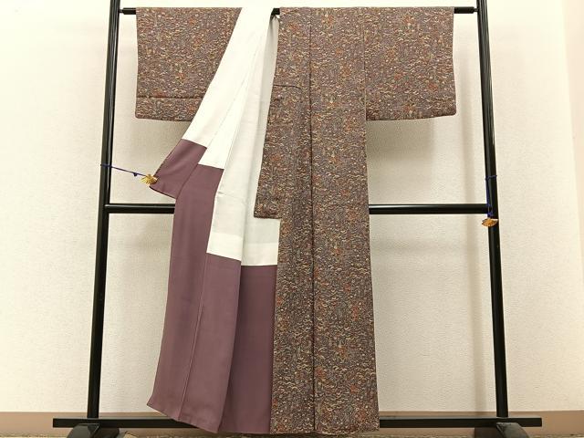 平和屋着物■上質な小紋　流水草花文　正絹　逸品　BAAX6465hj