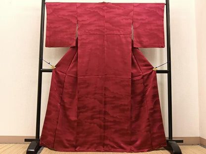 平和屋着物■上質な色無地　霞地紋　紅海老茶色　正絹　逸品　BAAX6470hj