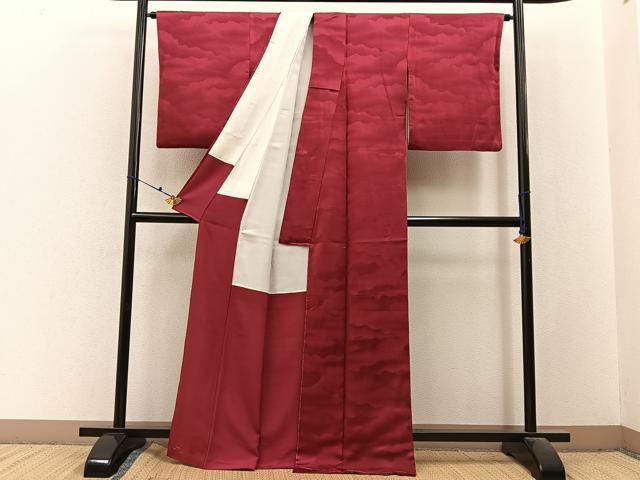 平和屋着物■上質な色無地　霞地紋　紅海老茶色　正絹　逸品　BAAX6470hj