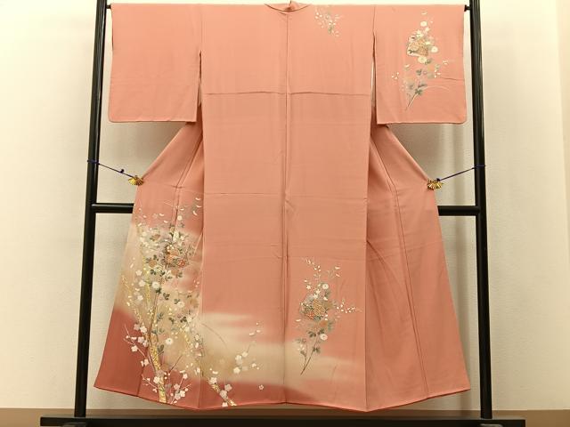 平和屋着物■訪問着　破れ色紙花文　暈し染め　金銀彩　正絹　逸品　BAAX6473hj