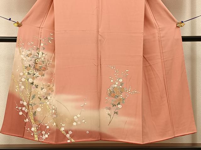 平和屋着物■訪問着　破れ色紙花文　暈し染め　金銀彩　正絹　逸品　BAAX6473hj