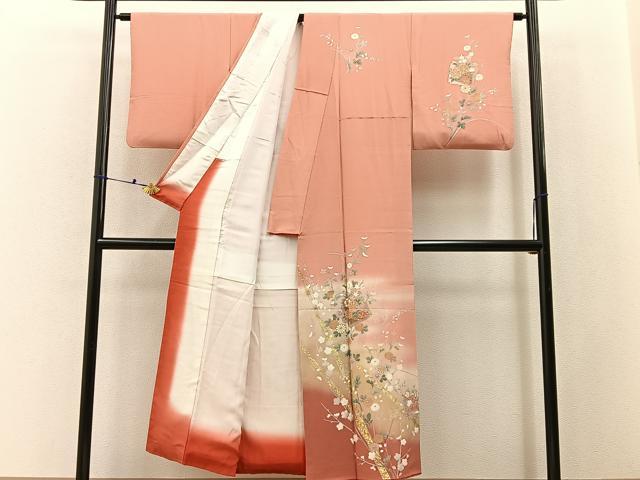 平和屋着物■訪問着　破れ色紙花文　暈し染め　金銀彩　正絹　逸品　BAAX6473hj