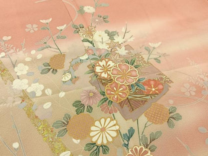 平和屋着物■訪問着　破れ色紙花文　暈し染め　金銀彩　正絹　逸品　BAAX6473hj