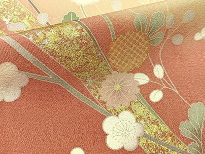 平和屋着物■訪問着　破れ色紙花文　暈し染め　金銀彩　正絹　逸品　BAAX6473hj