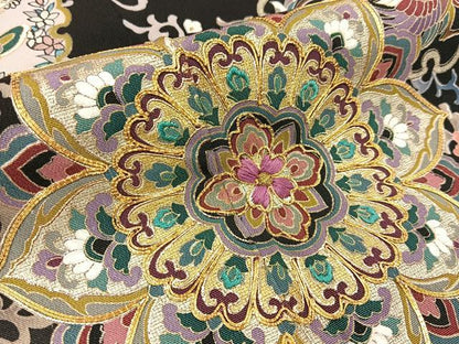 平和屋着物●豪華黒留袖　駒刺繍　正倉院花鳥文　金彩　正絹　逸品　BAAX6474hj