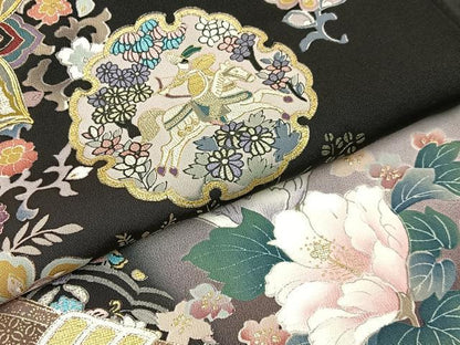 平和屋着物●豪華黒留袖　駒刺繍　正倉院花鳥文　金彩　正絹　逸品　BAAX6474hj
