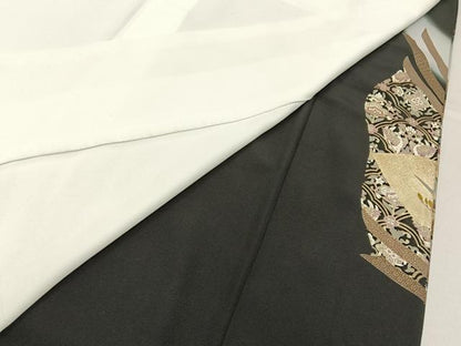 平和屋着物●豪華黒留袖　駒刺繍　正倉院花鳥文　金彩　正絹　逸品　BAAX6474hj