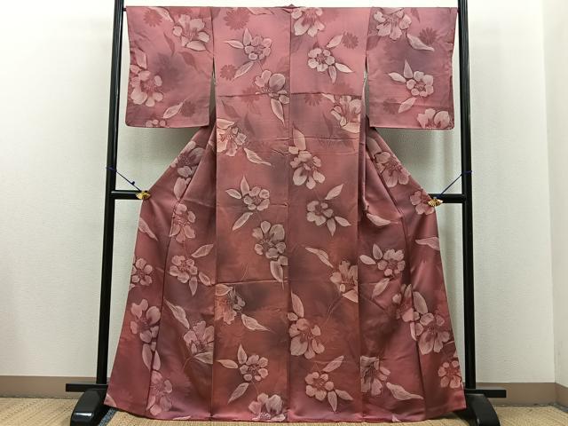 平和屋着物●上質な小紋　地紋起こし　草花文　暈し染め　正絹　逸品　BAAX6475hj