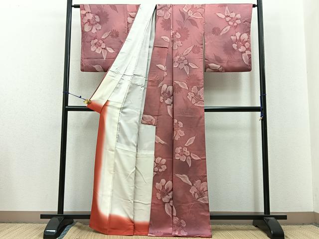 平和屋着物●上質な小紋　地紋起こし　草花文　暈し染め　正絹　逸品　BAAX6475hj