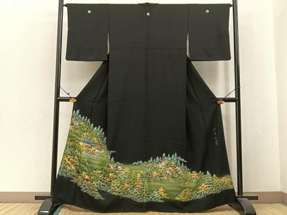 平和屋着物■豪華黒留袖　作家物　手描き　平等院　金彩　正絹　逸品　BAAX6476hj