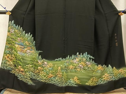 平和屋着物■豪華黒留袖　作家物　手描き　平等院　金彩　正絹　逸品　BAAX6476hj