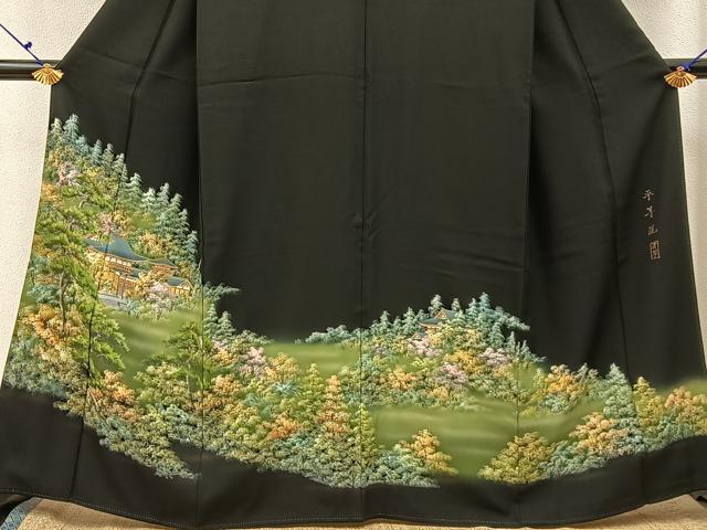 平和屋着物■豪華黒留袖　作家物　手描き　平等院　金彩　正絹　逸品　BAAX6476hj