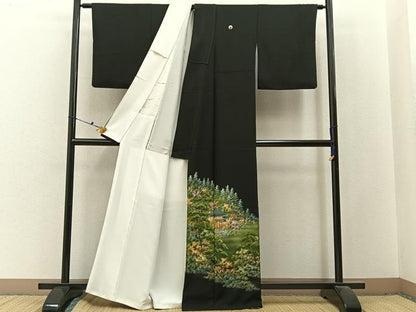 平和屋着物■豪華黒留袖　作家物　手描き　平等院　金彩　正絹　逸品　BAAX6476hj
