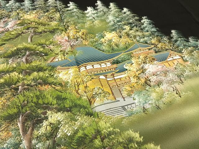 平和屋着物■豪華黒留袖　作家物　手描き　平等院　金彩　正絹　逸品　BAAX6476hj