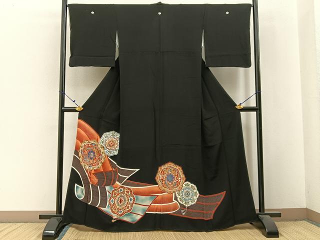 平和屋着物■豪華黒留袖　駒刺繍　鏡裏花鳥文　金彩　正絹　逸品　BAAX6477hj