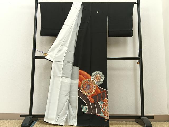 平和屋着物■豪華黒留袖　駒刺繍　鏡裏花鳥文　金彩　正絹　逸品　BAAX6477hj