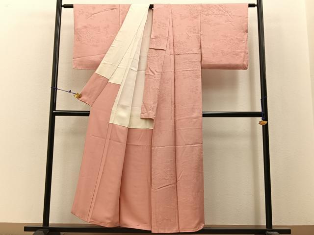 平和屋着物■上質な色無地　風景地紋　一斤染色　正絹　逸品　BAAX6478hj