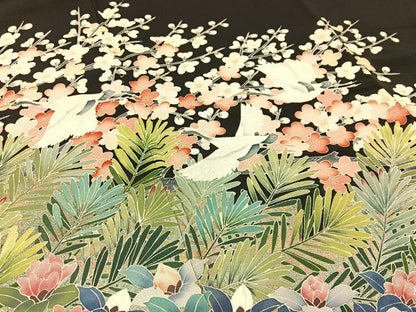 平和屋着物■豪華黒留袖　作家物　刺繍　飛鶴流水花文　金彩　正絹　逸品　BAAX6479hj