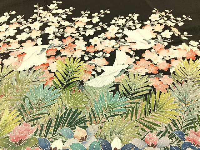 平和屋着物■豪華黒留袖　作家物　刺繍　飛鶴流水花文　金彩　正絹　逸品　BAAX6479hj