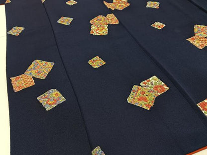 平和屋着物■上質な小紋　色紙重ね更紗花文　鬼しぼ縮緬　正絹　逸品　BAAX6482hj