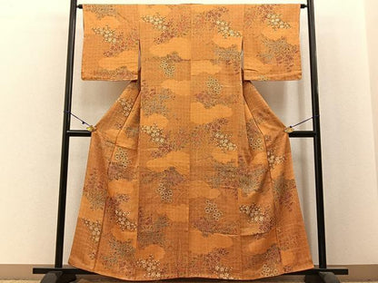 平和屋着物■上質な小紋　雲隠れ草花文　金彩　正絹　逸品　未使用　BAAX6487hj