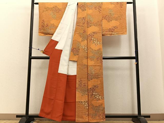 平和屋着物■上質な小紋　雲隠れ草花文　金彩　正絹　逸品　未使用　BAAX6487hj