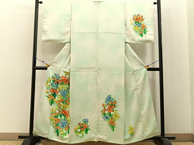 平和屋着物■訪問着　手描き　草花文　暈し染め　正絹　逸品　BAAX6488hj