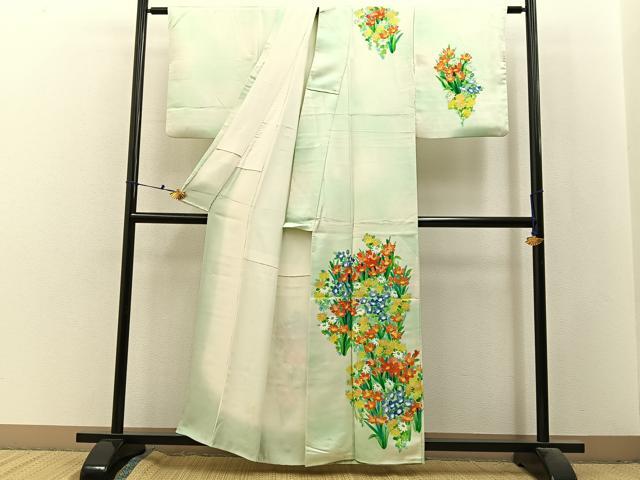 平和屋着物■訪問着　手描き　草花文　暈し染め　正絹　逸品　BAAX6488hj