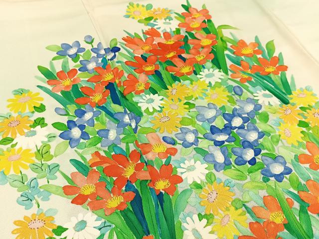 平和屋着物■訪問着　手描き　草花文　暈し染め　正絹　逸品　BAAX6488hj