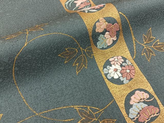 平和屋着物■訪問着　刺繍　草花文　金彩　正絹　逸品　BAAX6492hj
