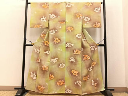 平和屋着物■上質な小紋　ろうけつ染め　椿　暈し染め　鬼しぼ縮緬　正絹　逸品　BAAX6494hj