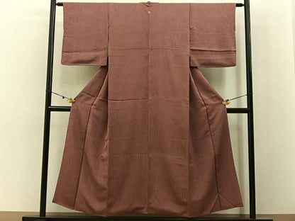 平和屋着物■上質な色無地　渦巻き地紋　蘇芳香色　正絹　逸品　BAAX6496hj