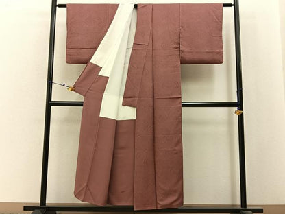 平和屋着物■上質な色無地　渦巻き地紋　蘇芳香色　正絹　逸品　BAAX6496hj