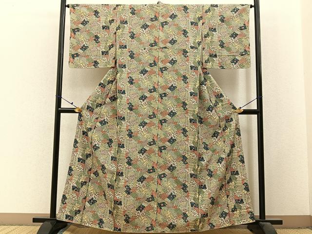 平和屋着物■上質な小紋　紬地　有職花文　正絹　逸品　未使用　BAAX6498hj