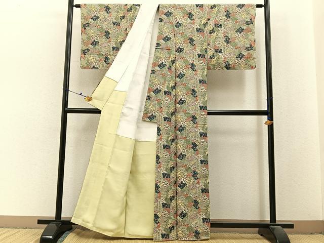 平和屋着物■上質な小紋　紬地　有職花文　正絹　逸品　未使用　BAAX6498hj